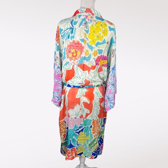 Anthropologie Sisters Gulassa Floral Kimono Robe Belted Boho Tropical Medium - Picture 6 of 9